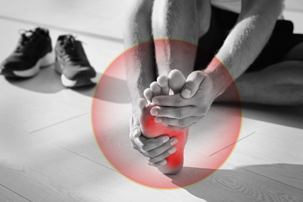 Athlete having sever pain on foot