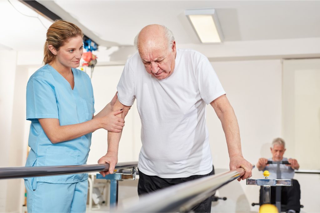 Patient exercising with the physiotherapist for better movability